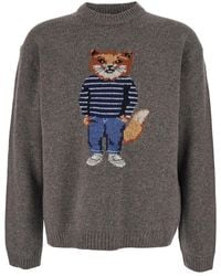 Maison Kitsuné - Crewneck Sweater With Logo Embroidery - Lyst