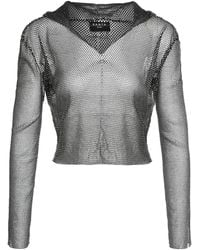Santa Brands - Cropped Top With Rhinestones And Hood Other Fibers Tops - Lyst