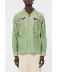 BAZISZT - Chemise Ming Broderie Florale Col Camp Vert Clair Shirt - Lyst