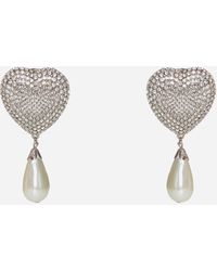 Alessandra Rich - Heart Crystals And Pearl Earrings - Lyst