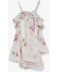 ACTUALEE - Satin Mini Dress With Flounces - Lyst