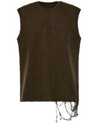 MM6 by Maison Margiela - Distressed V-Neck Sweater - Lyst