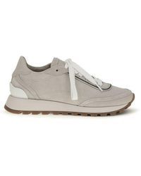 Brunello Cucinelli - Gray Calf Leather Bos Taurus Athletic Sneakers - Lyst