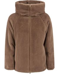 Natural Womens Jackets Herno Jackets - Save 35% Herno Camel Eco-fur And Nylon Jacket in Brown 