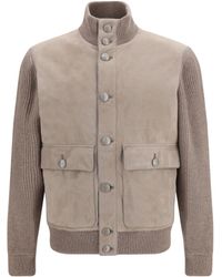 Brunello Cucinelli - Suede Jacket Calf Leather Bos Taurus - Lyst