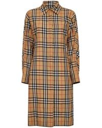 Burberry - Sand Check Cotton Midi Shirt Dress - Lyst