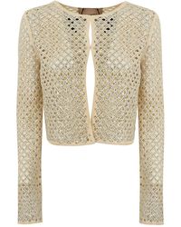 Twin Set - Mesh Cardigan With Beads And Rhinestones - Lyst