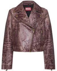 DIESEL - Cognac Textured Leather L-Unatic-T1 Biker Jacket - Lyst