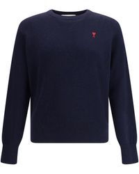 Ami Paris - Pull Col Rond Ami De Coeur Cotton Knitwear - Lyst
