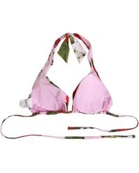 Dolce & Gabbana - Floral Print Triangle Beachwear Bikini Top Nylon Elastane - Lyst