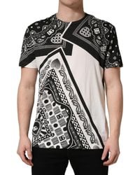 Dolce & Gabbana - Black White Bandana Cotton Crew Neck T - Lyst