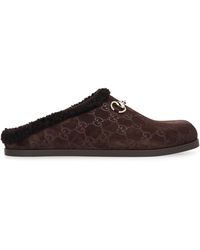 Gucci - Suede Sabot Lamb Slippers - Lyst