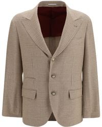 Brunello Cucinelli - Single Breasted Checked Blazer Cotton Jacket - Lyst