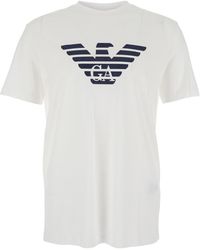 Emporio Armani - Crewneck T-Shirt With Logo Embroidery On The Front - Lyst