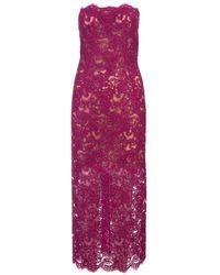 Ermanno Scervino - Fuchsia Lace Longuette Dress With Micro Crystals - Lyst