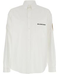 Balenciaga - Shirt With Logo Lettering On The Front And Logo Patch On The Sleeve - Lyst