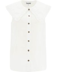 Ganni - Cotton Sleeveless Shirt - Lyst