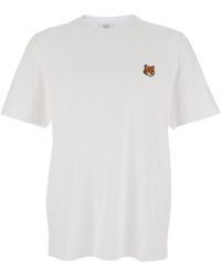 Maison Kitsuné - Crewneck T-Shirt With Logo Embroidery On The Front - Lyst