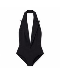 Amazuìn - Helmut Compact Stretch Jersey Halter-Neck Bodysuit With Lapel Collar - Lyst