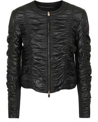Pinko - Ruched Detail Leather Jacket - Lyst