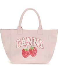 Ganni - Small Easy Shopper Raspberry Print Recycled Polyester Shoulder Bags - Lyst