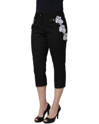 Dolce & Gabbana - Lace Applique Pinstripe Cropped Pants Wool Polyester - Lyst