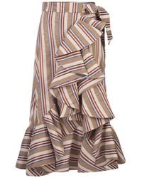 Stella Jean - Striped Midi Skirt With Ruffle - Lyst