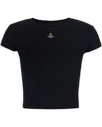 Vivienne Westwood - T-Shirt With Embroidered Logo Viscose Top - Lyst