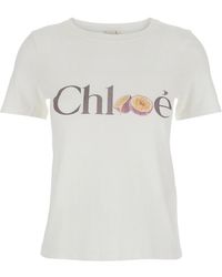 Chloé - Cotton T-Shirt With Logo Print - Lyst
