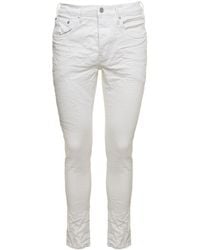 Purple Brand - White Skinny Jeans With Tonal Logo Patch And Crinkled Effect In Stretch Cotton Denim - Lyst