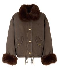 Pinko - Bull Cotton Fur-Trim Peacoat - Lyst