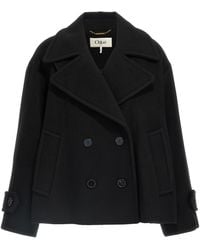 Chloé - Double Breasted Wool Coat - Lyst