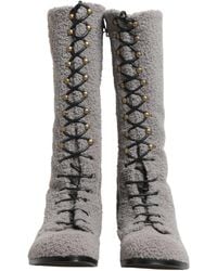 Dolce & Gabbana - Shearling Lace Up Knee High Boots Shoes Riccio - Lyst