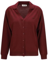 Miu Miu - Bordeaux Wool Oves Aries Cardigan - Lyst