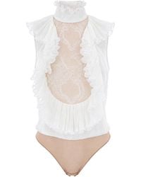 Elisabetta Franchi - Georgette Lace Bodysuit Polyester Top - Lyst