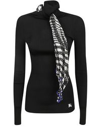 Burberry - Scarf-Detailed High-Neck Ribbed Jumper - Lyst