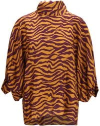 Kristina Ti - Viscose And Silk Blouse With High Collar Viscose; Shirt - Lyst