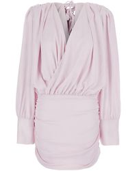 ROTATE BIRGER CHRISTENSEN - Dress With Deep V-Neck And Draped Design - Lyst