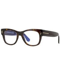 Tom Ford - Eyeglasses Square Full Rim, Dark Havana Frame And Clear Light Block Lens Ft5040-B052 - Lyst