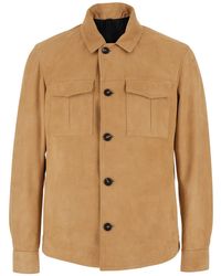Tagliatore - Suede Shirt Jacket With Classic Collar - Lyst