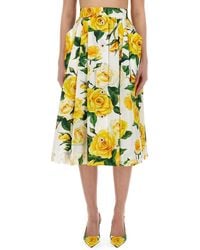 Dolce & Gabbana - Pleated Floral-print Cotton-poplin Midi Skirt - Lyst