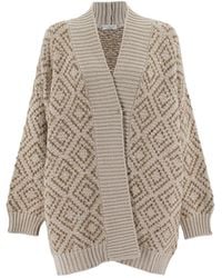 Brunello Cucinelli - Natural Wool Cardigan - Lyst