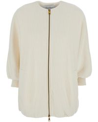 Max Mara - Crewneck Knit Jacket With Logo Patch Virgin Wool Coat - Lyst