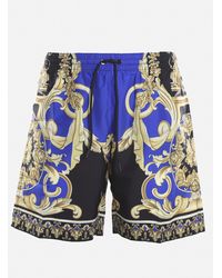 Versace Nylon Swim Shorts With All-over Barocco Print - Blue