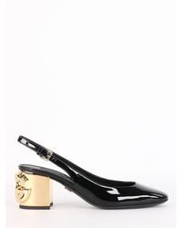 Dolce & Gabbana Alexa Sling Back In Patent Leather With Dg Heel - Black