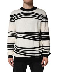 Dolce & Gabbana - Black White Stripe Crewneck Pullover Sweater - Lyst