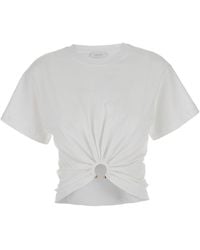 Rabanne - Crewneck Top With Short Sleeves And Ruched Cut-Out On The Front - Lyst