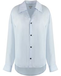 Bottega Veneta - Viscose Twill Shirt With Asymmetric Hem And V-Neck For Fw23 - Lyst