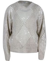 Brunello Cucinelli Crewneck Jumper With Applied Macro Sequins - Natural