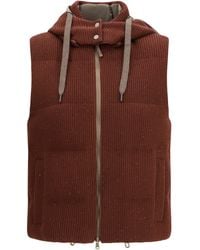 Brunello Cucinelli - Hooded Down Vest Cotton; Polyester Blazers & Vests - Lyst